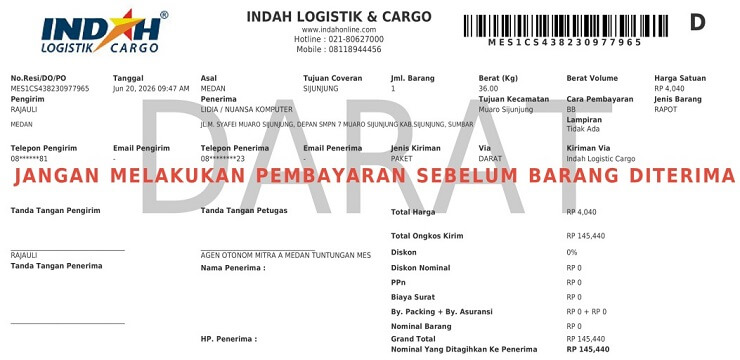 Bukti resi pengiriman map ijazah