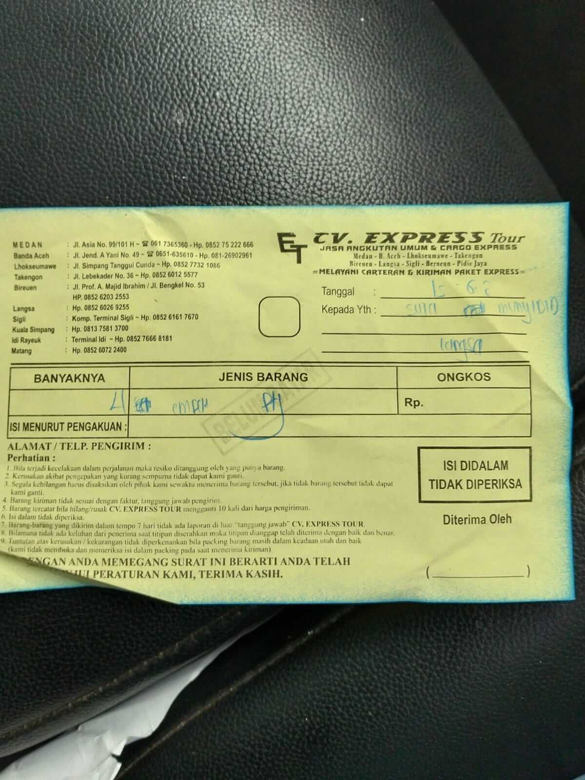 Bukti resi JNE JNT Kargo